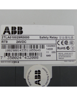 ABB Sicherheitsrelais RT9 2TLA010029R0000 24VDC GEB