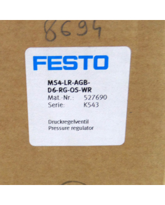 Festo Druckregelventil MS4-LR-AGB-D6-RG-OS-WR 527690 OVP