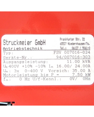 Struckmeier Frequenzumrichter FSV 007016-024 GEB