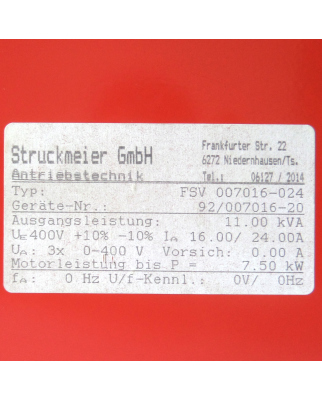 Struckmeier Frequenzumrichter FSV 007016-024 #K2 GEB