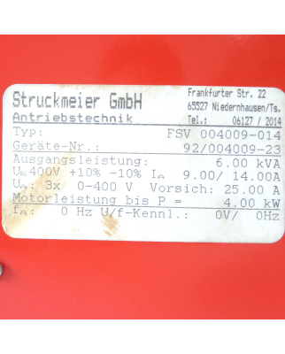 Struckmeier Frequenzumrichter FSV 004009-014 GEB