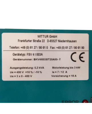 Wittur Frequenzumrichter FSV 4 I 003A NOV