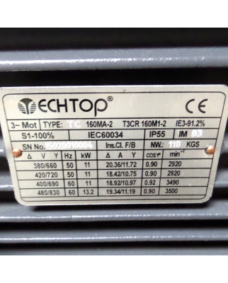 Techtop Drehstrommotor TC 160MA-2 T3CR 160M1-2 400V 11kW NOV