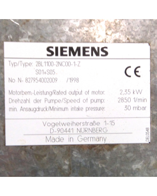 Siemens / nash_elmo Vakuumpumpe 2BL1100-2NC00-1-Z S01+S05 2850min/2,35kW GEB