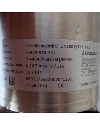 Evoguard Scheibenventil B DN100 FVF NC E EX 0-902-578-332...