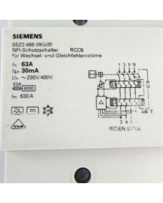 Siemens FI-Schutzschalter 5SZ3 466-0KG00 GEB