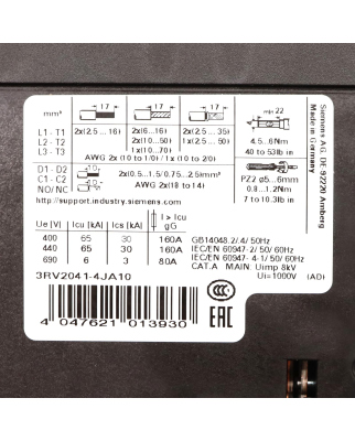 Siemens Leistungsschalter 3RV2041-4JA10 OVP