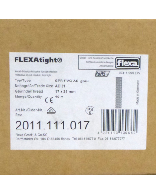 flexa Metallschutzschlauch SPR-PVC-AS AD 21 2011.111.017 (10m) OVP