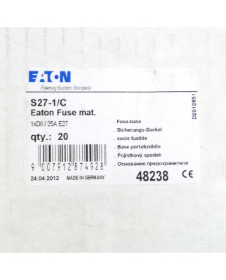 Eaton Sicherungssockel S27-1/C 48238 (20Stk.) OVP