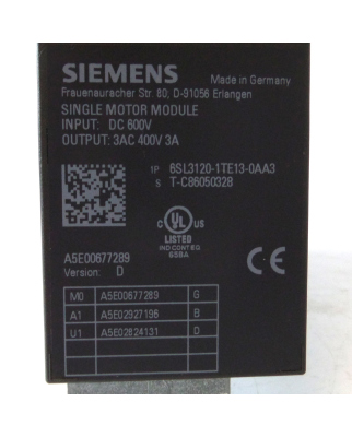 Sinamics Single Motor Module S120 6SL3120-1TE13-0AA3 Vers.D GEB