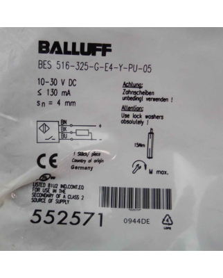 Balluff induktiver Sensor BES 516-325-G-E4-Y-PU-05 OVP