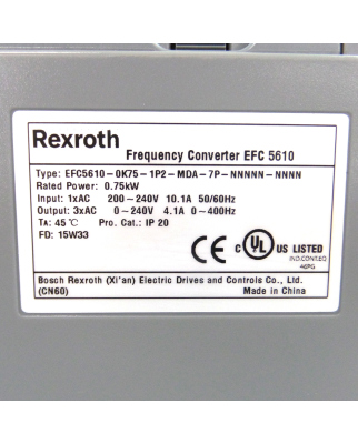 Rexroth Frequenzumrichter EFC5610-0K75-1P2-MDA-7P-NNNNN-NNNN R912005740 NOV