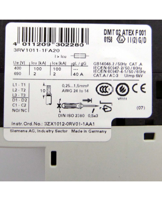 Siemens Leistungsschalter 3RV1011-1FA20 OVP