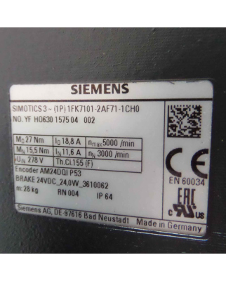 Siemens SIMOTICS S Synchronmotor 1FK7101-2AF71-1CH0 NOV