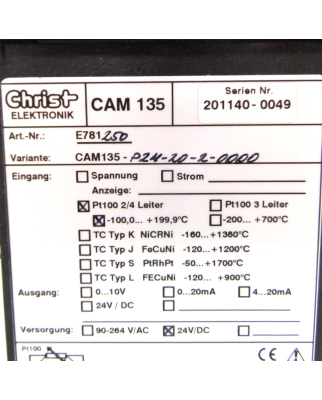 Christ Elektronik Einbaumessgerät CAM135 P24-20-2-0000 24VDC OVP