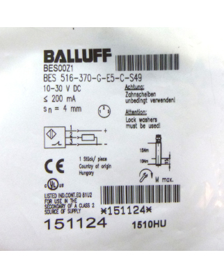 Balluff induktiver Sensor BES00Z1 BES 516-370-G-E5-C-S49 OVP