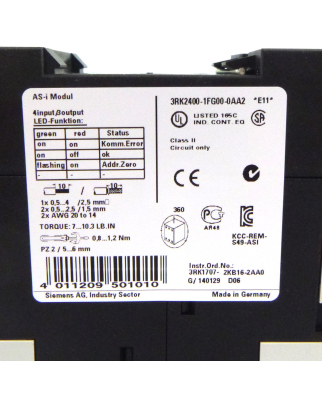 Siemens AS-i Modul 3RK2400-1FG00-0AA2 OVP