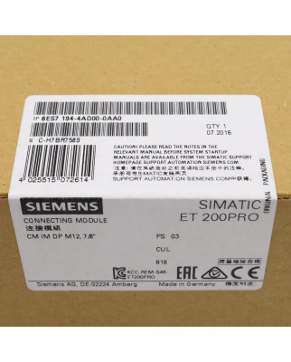 Simatic S7 ET200pro Anschlussmodul 6ES7194-4AD00-0AA0 SIE