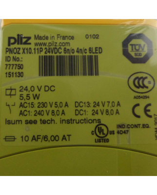 Pilz Sicherheitsschaltgerät PNOZ X10.11P 24VDC 6n/o...