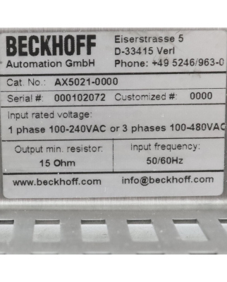 Beckhoff Bremsmdoul AX5021 AX5021-0000 GEB