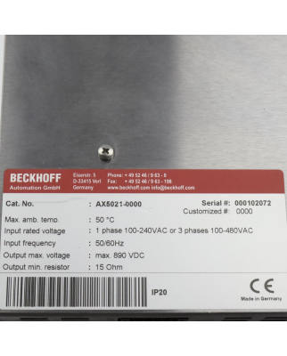 Beckhoff Bremsmdoul AX5021 AX5021-0000 GEB