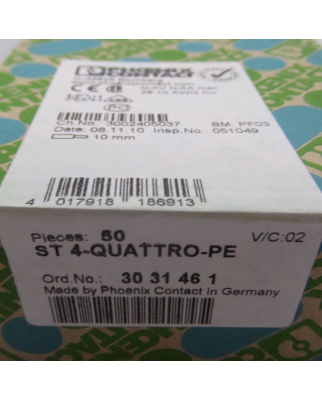 Phoenix Contact Schutzleiter-Reihenklemme ST 4-QUATTRO-PE 3031461 (50Stk.) SIE