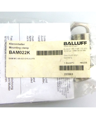 Balluff Klemmhalter BAM022K BAM MC-XA-023-D18,0-2-FS (2Stk.) OVP