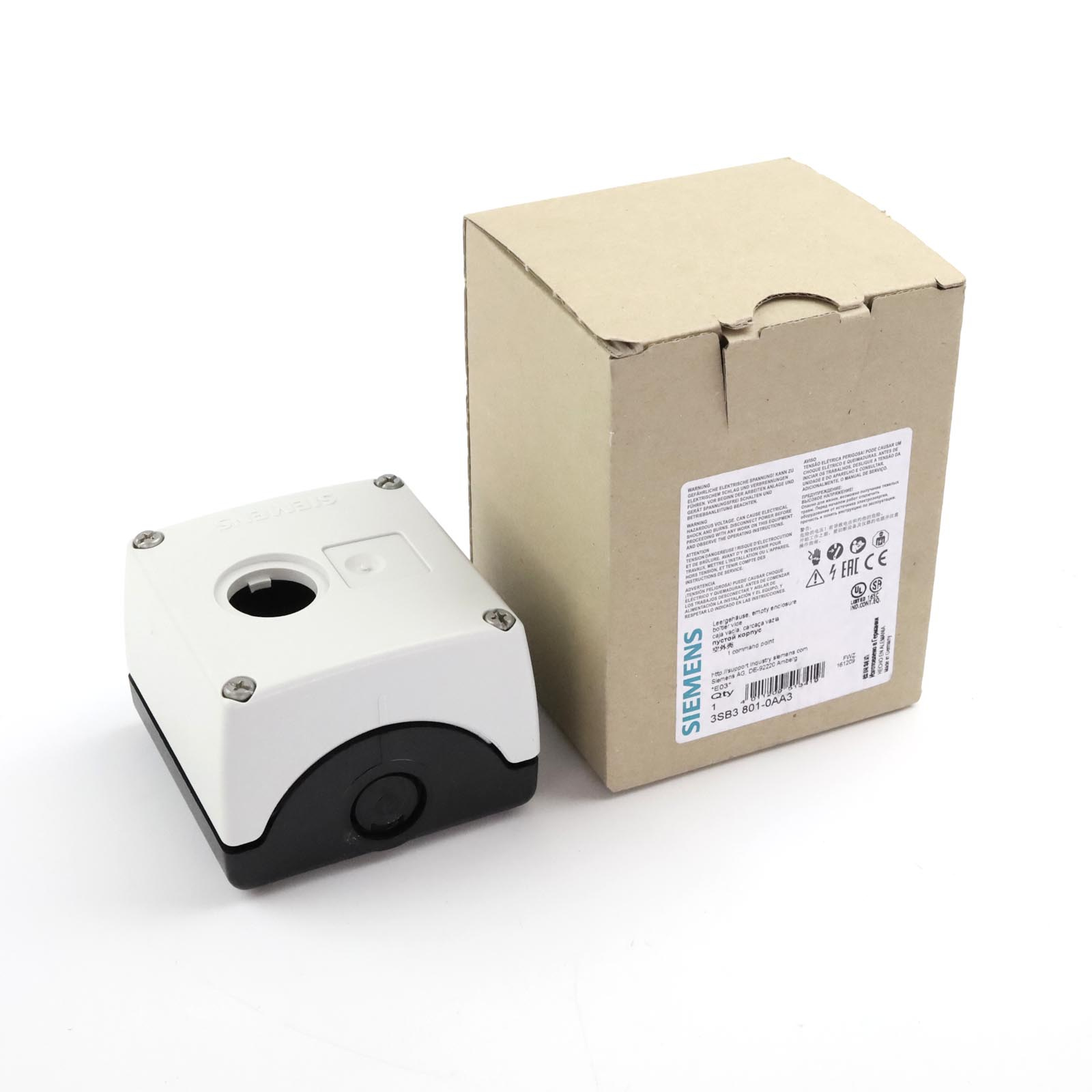 Siemens Aufbaugehäuse für Befehlsgeräte 1-fach 22,3mm Kunststoff Grau 85x85x64mm 3SU18010AA000AB1 · 3SU18010AA000AB1 · Gehäuse für Befehlsgeräte