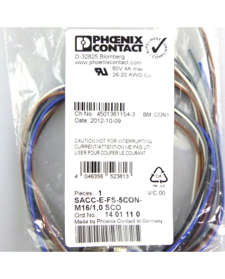 Phoenix Contact Einbausteckverbinder SACC-E-FS-5CON-M16/1,0 SCO 1401110 OVP