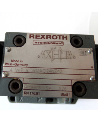 Rexroth Hydronorma Wege-Schieberventil 4WE6J51/AG24NZ42 + 4WEH16E50/6AG24NS2Z42 GEB