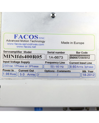Facos Engelhardt Servoverstärker MINIfds400R05 1,98kVA GEB