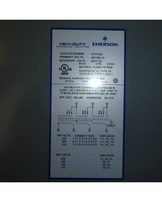 Emerson Transformator HT1F3AS 3kVA OVP