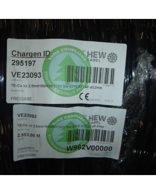HEW Kabel TE-Cu vz 2,5mm²/50/450/750V SW ETFE N7YAF Ø3,2mm 2553m OVP