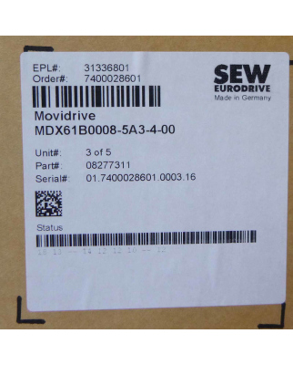 SEW Frequenzumrichter Movidrive MDX61B0008-5A3-4-00 08277311 OVP
