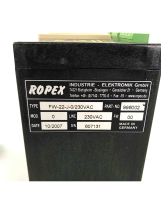 ROPEX Temperaturregler FW-22-J-0/230VAC 996002 GEB