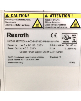 Rexroth Kompaktumrichter HCS01.1E-W0003-A-02-B-ET-EC-PB-NN-NN-FW R911328448 NOV