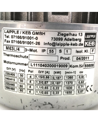 Laipple/KEB Drehstrommotor M63L/4 230/400V 50Hz 0,187kW...