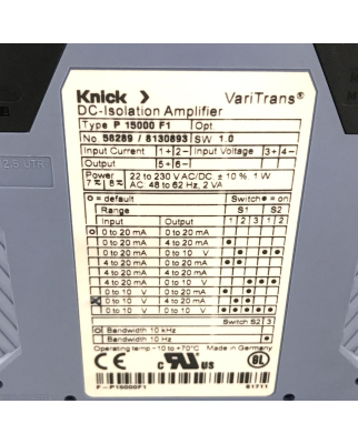 Knick DC-Isolations Verstärker P15000 F1 58289 GEB