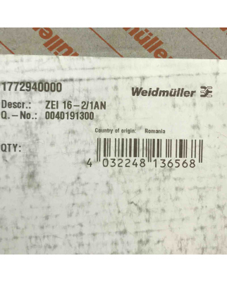 Weidmüller Einspeiseklemme ZEI 16-2/1AN 1772940000 (20Stk.) OVP