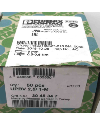 Phoenix Contact Stecker UPBV 2,5/ 1-M 3045347 (50Stk.) OVP