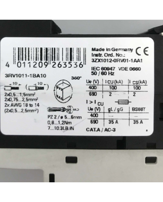 Siemens Leistungsschalter 3RV1011-1BA10 NOV