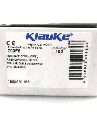 Klauke Rohrkabelschuhe KL6-16F 703F6 M6 (100Stk.) OVP