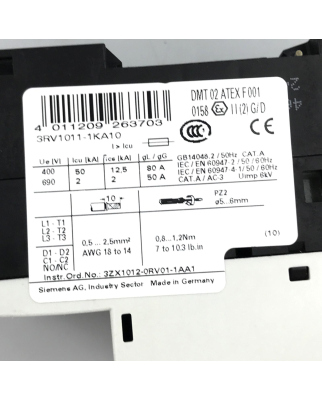 Siemens Leistungsschalter 3RV1011-1KA10 GEB