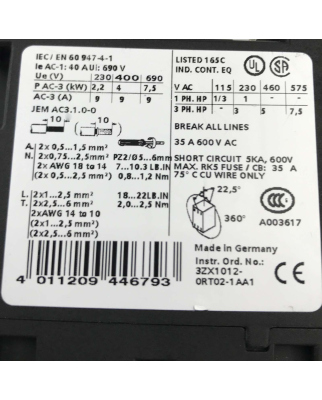 Siemens Leistungsschütz 3RT1023-1AB00 NOV
