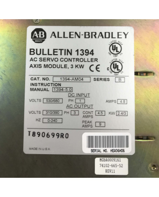 Allen Bradley AC Servo Controller 1394-AM04 Ser.B GEB