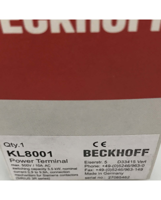 Beckhoff Powerklemme KL8001 OVP