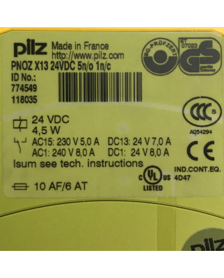 Pilz Not-Aus Schaltgerät PNOZ X13 24VDC 5n/o 1n/c 774549 OVP