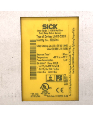Sick Sicherheitsschaltgerät UE410-2RO3 6026144 SIE