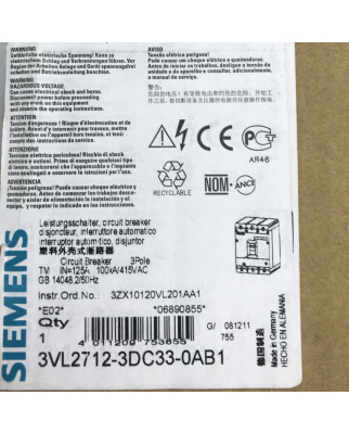 Siemens Leistungsschalter 3VL2712-3DC33-0AB1 OVP