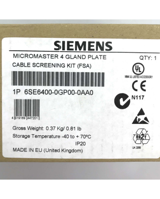Siemens Micromaster 4 Schirmanschlussplatte 6SE6400-0GP00-0AA0 OVP